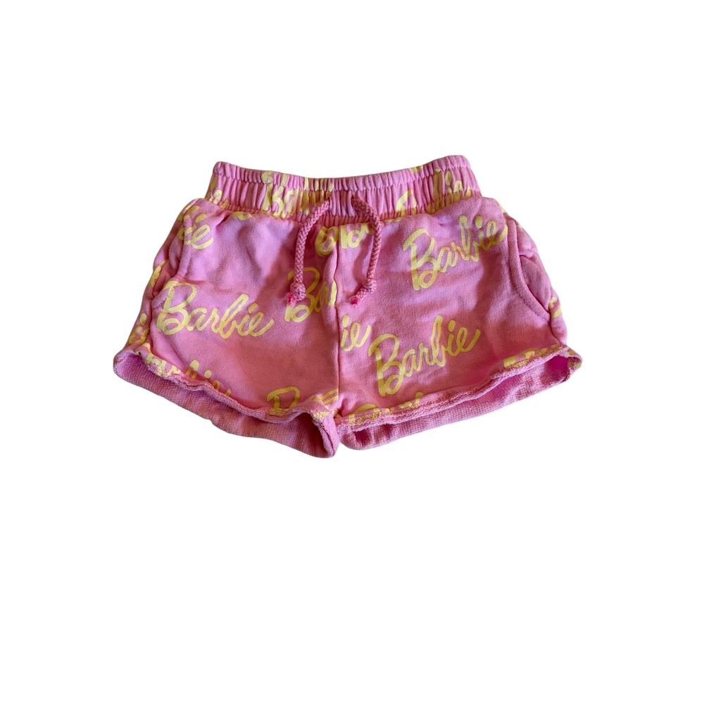 ZARA x Barbie Little Girls Drawstring Jogger Sweat Shorts Pink Yellow Size 5